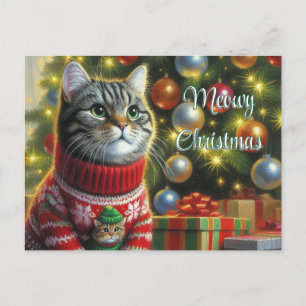 Cat Lover Niedlich Cat by Christmas Tree Postkarte