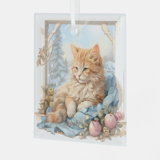 Cat Lover Orange Kitten Blue Clothing Ornament Aus Glas (Vorderseite links)