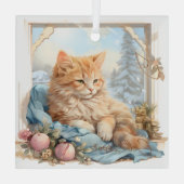 Cat Lover Orange Kitten Blue Clothing Ornament Aus Glas (Rückseite)