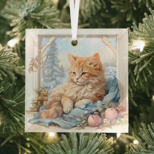 Cat Lover Orange Kitten Blue Clothing Ornament Aus Glas (Insitu)
