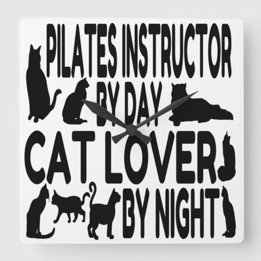 Cat Lover Pilates Instructor Quadratische Wanduhr (Vorderseite)