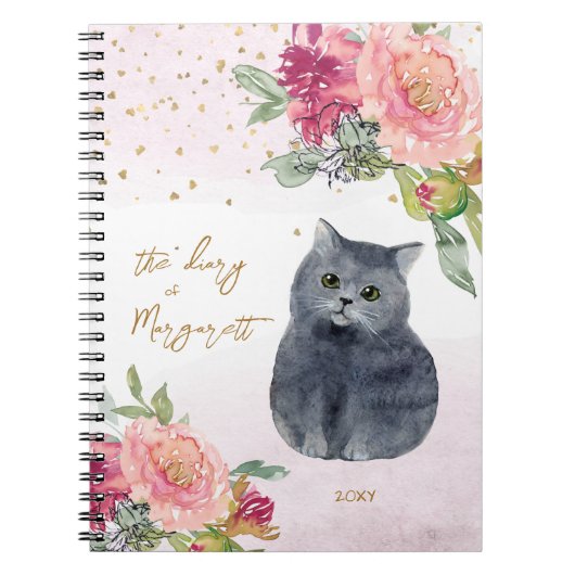 Cat Lover Pink Blume Hübsch Girl Daily Taary Notizblock (Vorderseite)