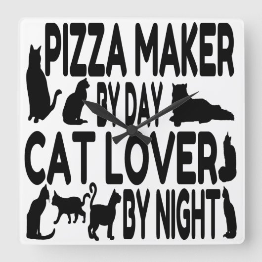 Cat Lover Pizza Maker Quadratische Wanduhr (Vorderseite)