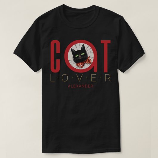 Cat Lover Red Black Green Bow Krawatte T-Shirt (Design vorne)