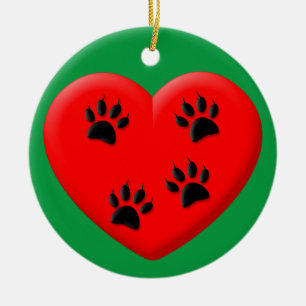 Cat Lover Red Heart and Paws Classic Keramik Ornament