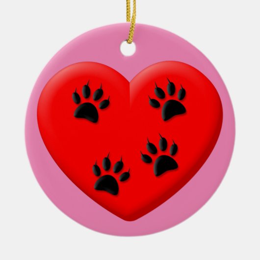Cat Lover Red Heart and Paws Classic Keramik Ornament (Vorne)