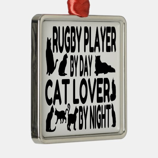 Cat Lover Rugby Player Silbernes Ornament (Rechts)
