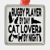 Cat Lover Rugby Player Silbernes Ornament (Vorne)