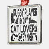 Cat Lover Rugby Player Silbernes Ornament (Links)