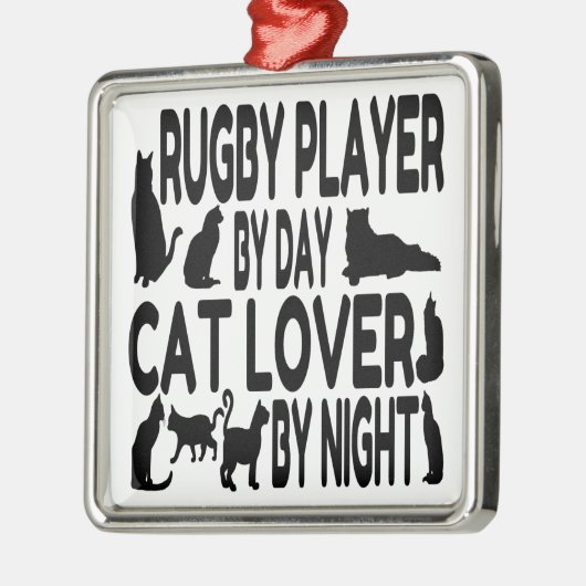 Cat Lover Rugby Player Silbernes Ornament (Links)