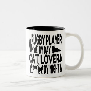 Cat Lover Rugby Player Zweifarbige Tasse