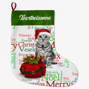 Cat Lover Santa Kitty mit Maus Großer Weihnachtsstrumpf