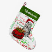 Cat Lover Santa Kitty mit Maus Großer Weihnachtsstrumpf (Vorderansicht (hängend))