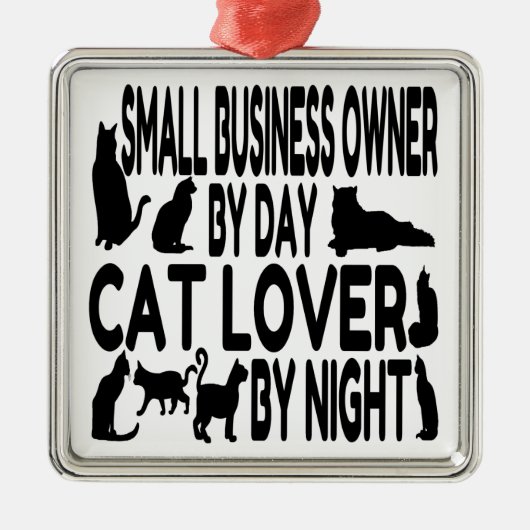 Cat Lover Small Business Owner Silbernes Ornament (Vorne)