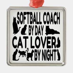 Cat Lover Softball Coach Silbernes Ornament