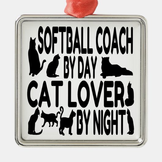 Cat Lover Softball Coach Silbernes Ornament (Vorne)