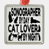 Cat Lover Sonographer Silbernes Ornament (Vorne)