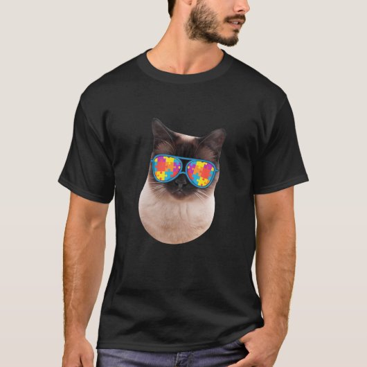 Cat Lover spendet Funny Autismus Bewusstsein Siam T-Shirt (Vorderseite)