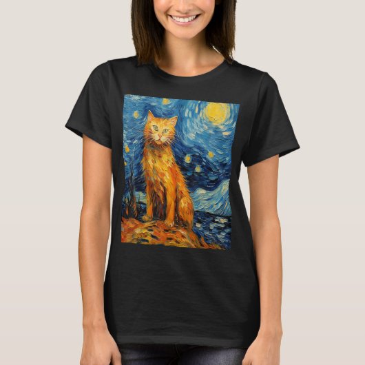 Cat Lover Starry Night Cat T-Shirt (Vorderseite)
