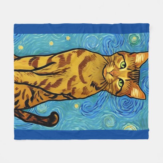 Cat Lover Van Gogh Style Starry Night Fleecedecke (Vorderseite (Horizontal))