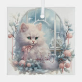 Cat Lover White Kitten Pink Bow und Balls Ornament Aus Glas (Rückseite)