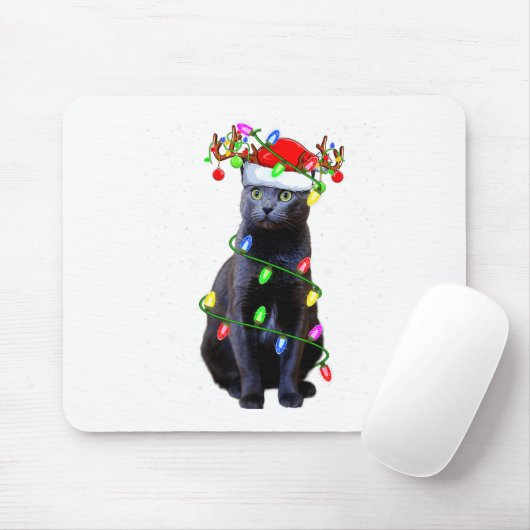 Cat Lover Xmas Lighting Santa Russian Blue Cat Chr Mousepad (Mit Mouse)