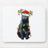 Cat Lover Xmas Lighting Santa Russian Blue Cat Chr Mousepad (Vorne)