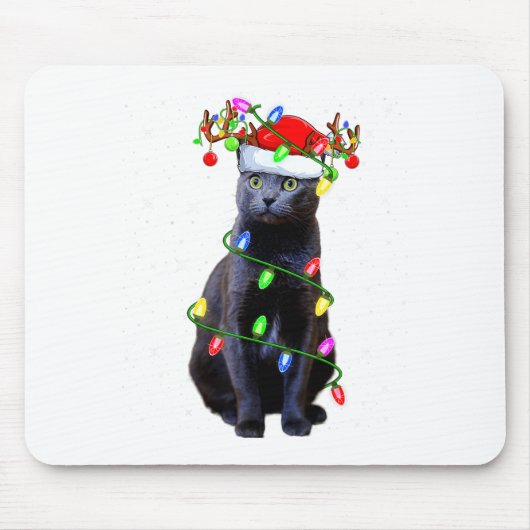 Cat Lover Xmas Lighting Santa Russian Blue Cat Chr Mousepad (Vorne)