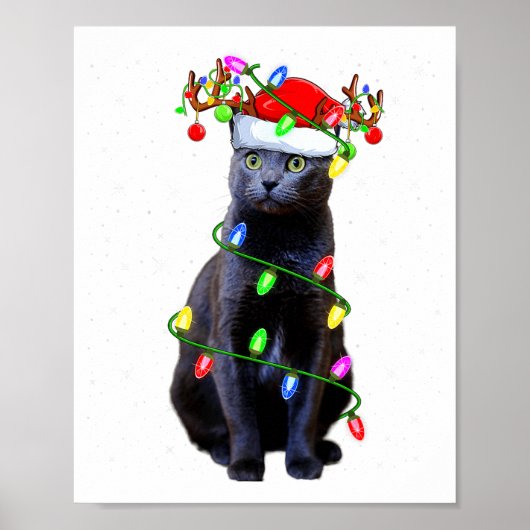 Cat Lover Xmas Lighting Santa Russian Blue Cat Chr Poster (Vorne)