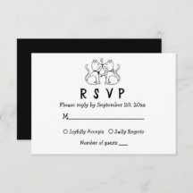 Cat Lovers Cartoon Kitty White Black Wedding RSVP