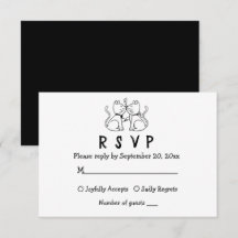 Cat Lovers Cartoon Kitty White Black Wedding RSVP