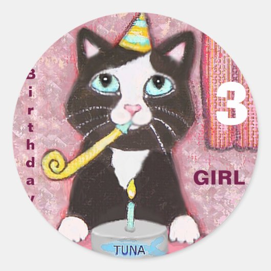 Cat Lover's Custom Age Round Birthday Stickers (Vorderseite)