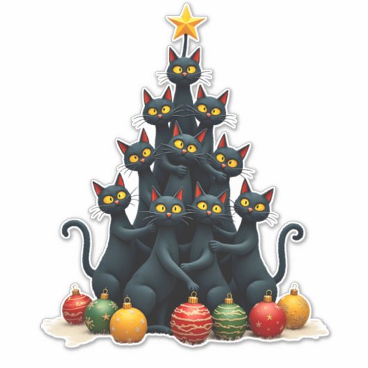 Cat Lovers Cute and Funny Holiday Tree Christmas 2 Aufkleber (Vorderseite)