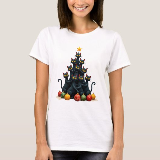 Cat Lovers Cute and Funny Holiday Tree Christmas 2 T-Shirt (Vorderseite)