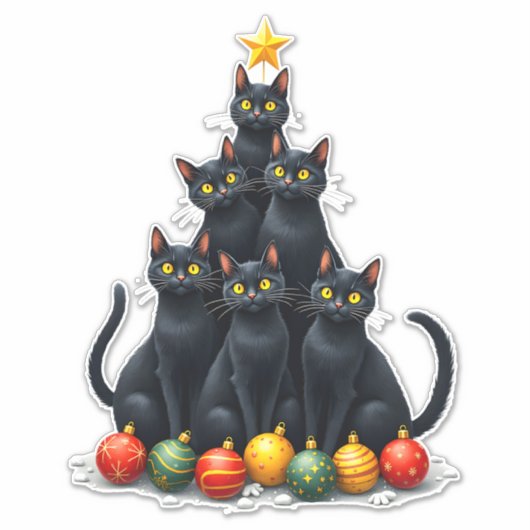 Cat Lovers Cute and Funny Holiday Tree Christmas M Aufkleber (Vorderseite)
