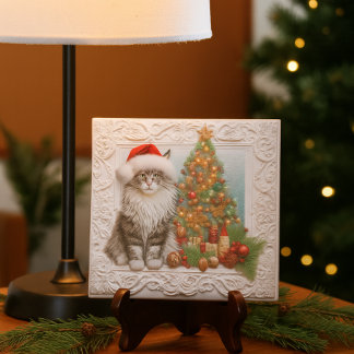 Cat Lovers Embossed Christmas Holiday  Fliese