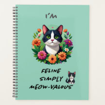 Cat lovers floral Tuxedo cat planner 