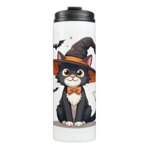 Cat Lovers Hexenhut auf Tuxedo Cat Halloween Men Thermosbecher