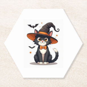 Cat Lovers Hexenhut auf Tuxedo Cat Halloween Men Untersetzer