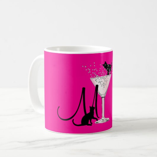 Cat Lovers Hot Pink Monogram Modern Kaffeetasse (Vorderseite Links)