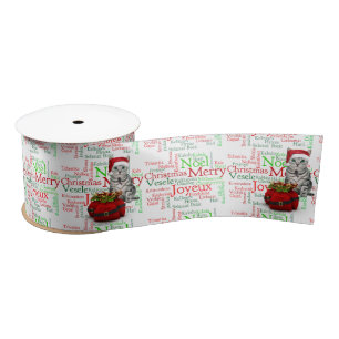 Cat Lovers Red and Green Holiday Satinband