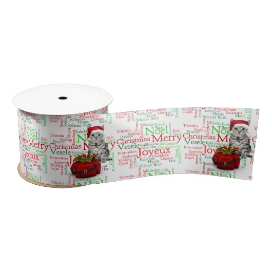 Cat Lovers Red and Green Holiday Satinband (Spule)