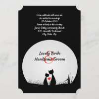 Cat Lovers Schwarz-weiß Moon Wedding Einladung