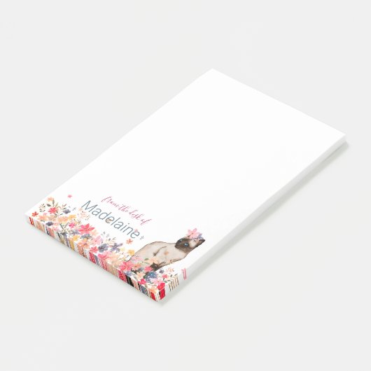 Cat Lovers Siamese Kitten Floral Personal Post-it Klebezettel (angewinkelt)