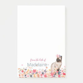 Cat Lovers Siamese Kitten Floral Personal Post-it Klebezettel