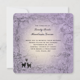 Cat Lovers Square Verzierter Lavendel Vintage Hoch Einladung