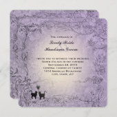 Cat Lovers Square Verzierter Lavendel Vintage Hoch Einladung (Vorne/Hinten)
