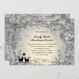 Cat Lovers Verziert Graue Goldmedaille Hochzeit Einladung