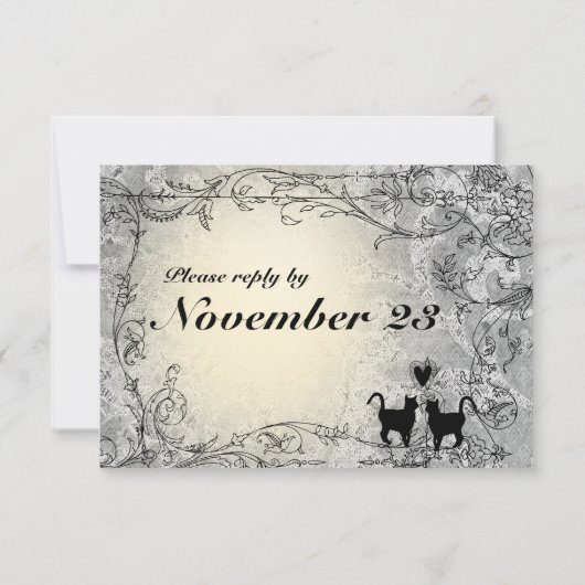 Cat Lovers Verziert Graue und goldene UAWG RSVP Karte (Rückseite)