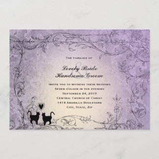 Cat Lovers Verziert Lavendel Vintage Hochzeit Einladung